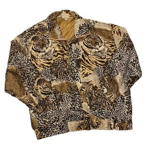 Fuda International Women’s Petite Small 100% Silk Tiger/Leopard Print Jacket